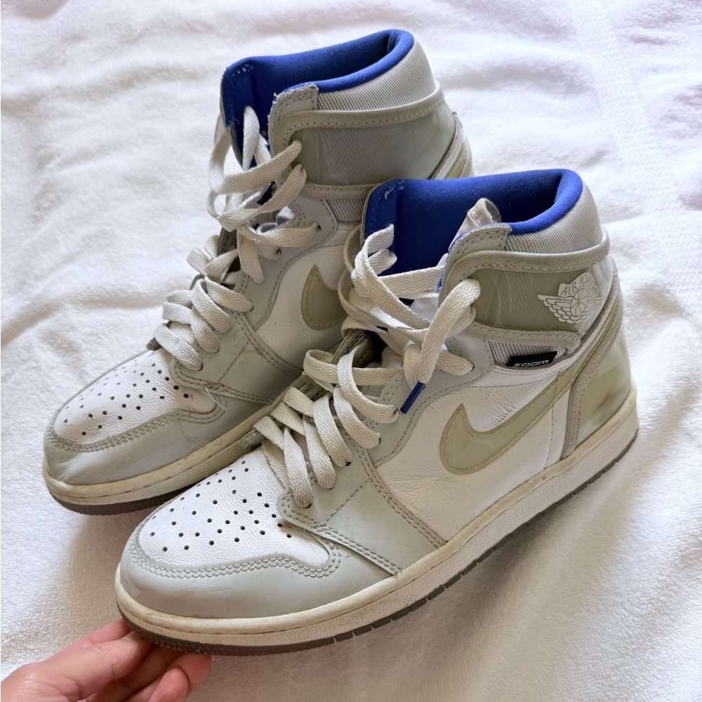 White and Blue High-Top Sneakers
